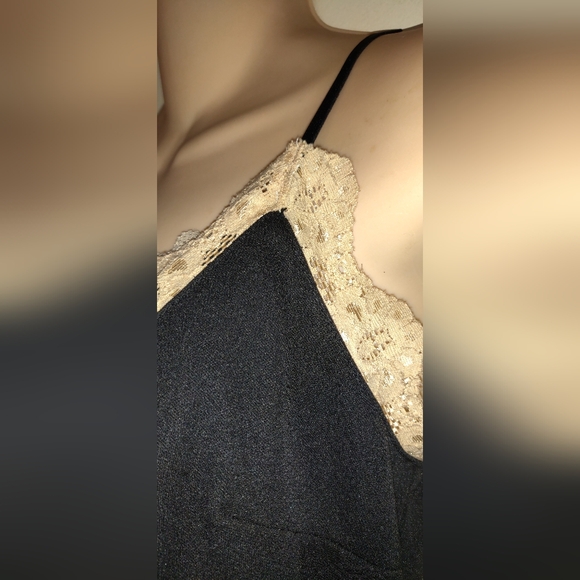 Vintage Fredericks of Hollywood Black Slip Negligee Dress LACE UP BACK Large - Picture 8 of 16